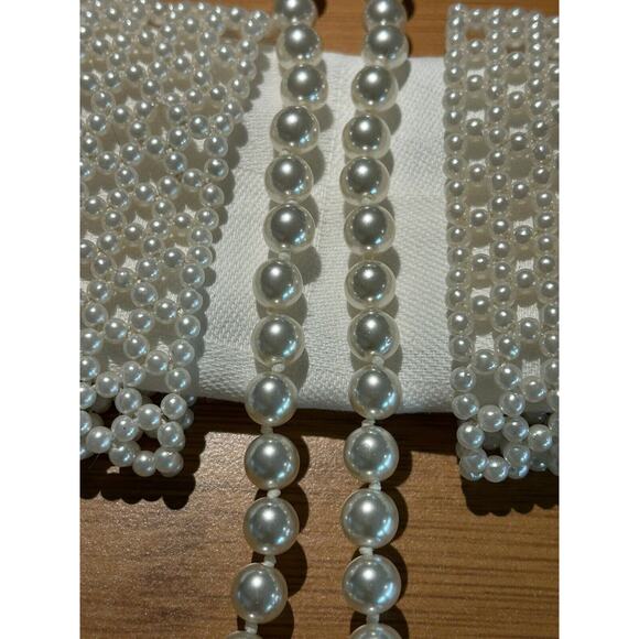 Vntg Lot‎ Faux 2 Pearl Lattice Stretch Bracelets Wide + Strand Knotted Necklace - Picture 8 of 9